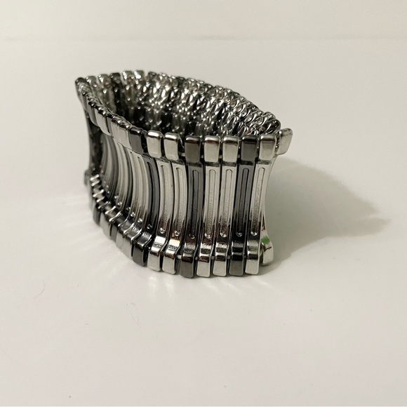 Gunmetal and Silver Tone Stretch Cuff Bracelet - Picture 13 of 14
